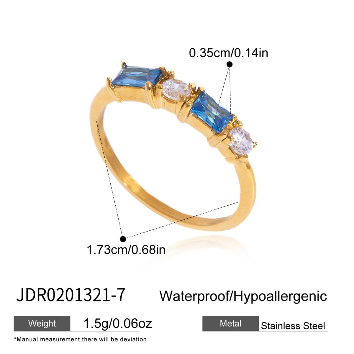 Blue White Geometric Zircon Ring