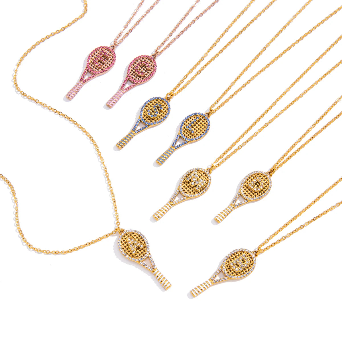 Zircon Letter Tennis Racket Pendant Necklace