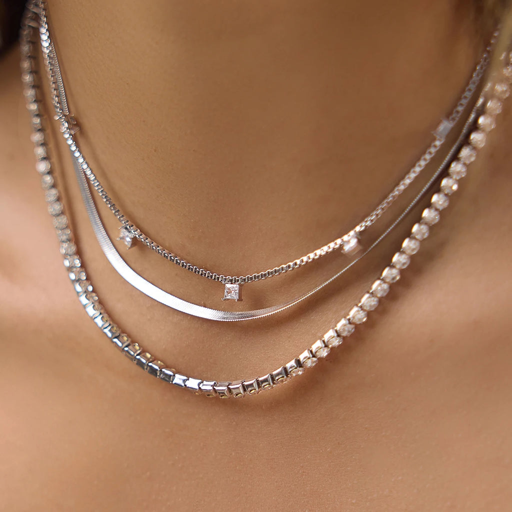 Square Zircon Pendant Crystal Tennis Chain Necklace