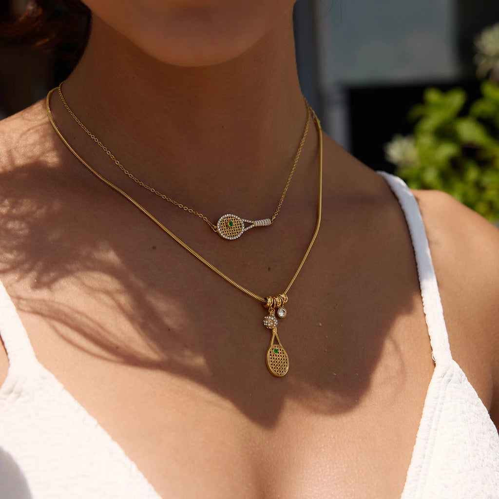 Dainty Zircon Tennis Racket Pendant Necklace