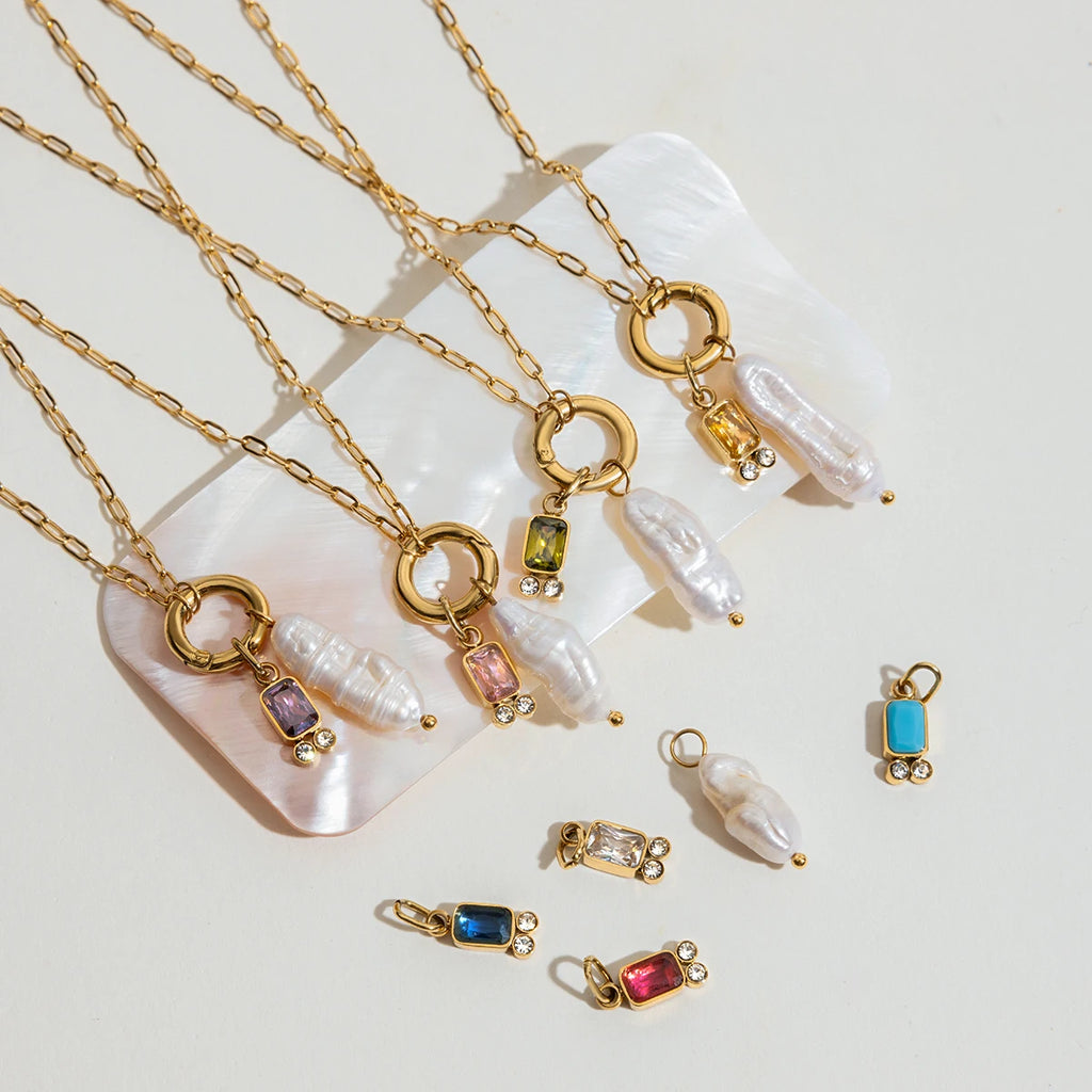 Natural Pearls And Color Zirconia Pendant Necklace