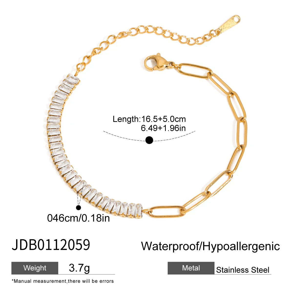 Geometric Rhinestone Tennis Chain Bracelet