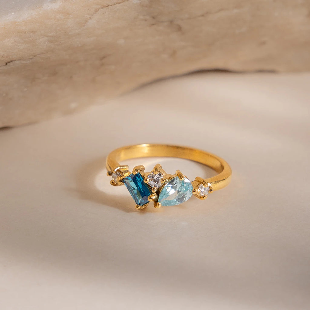 Elegant Blue Geometric Zircon Rings