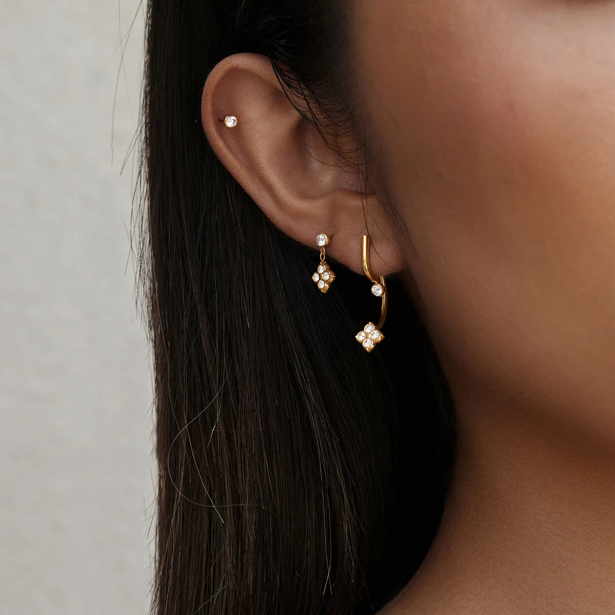 3pcs/set  Zircon Flower Drop Earring