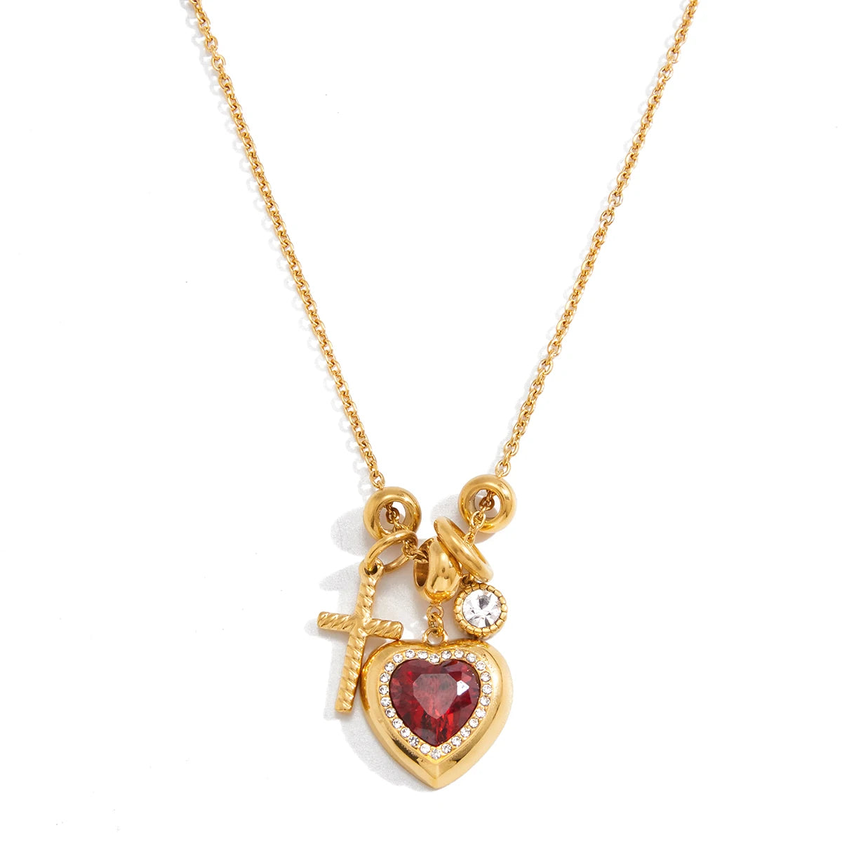 Romantic Red Zircon Heart Pendant Necklace