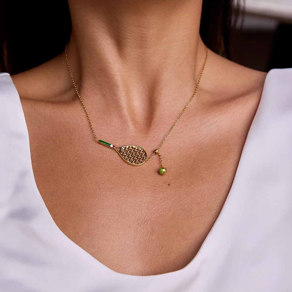 Tennis Racket Pendant Necklace Bracelet And Necklace Set