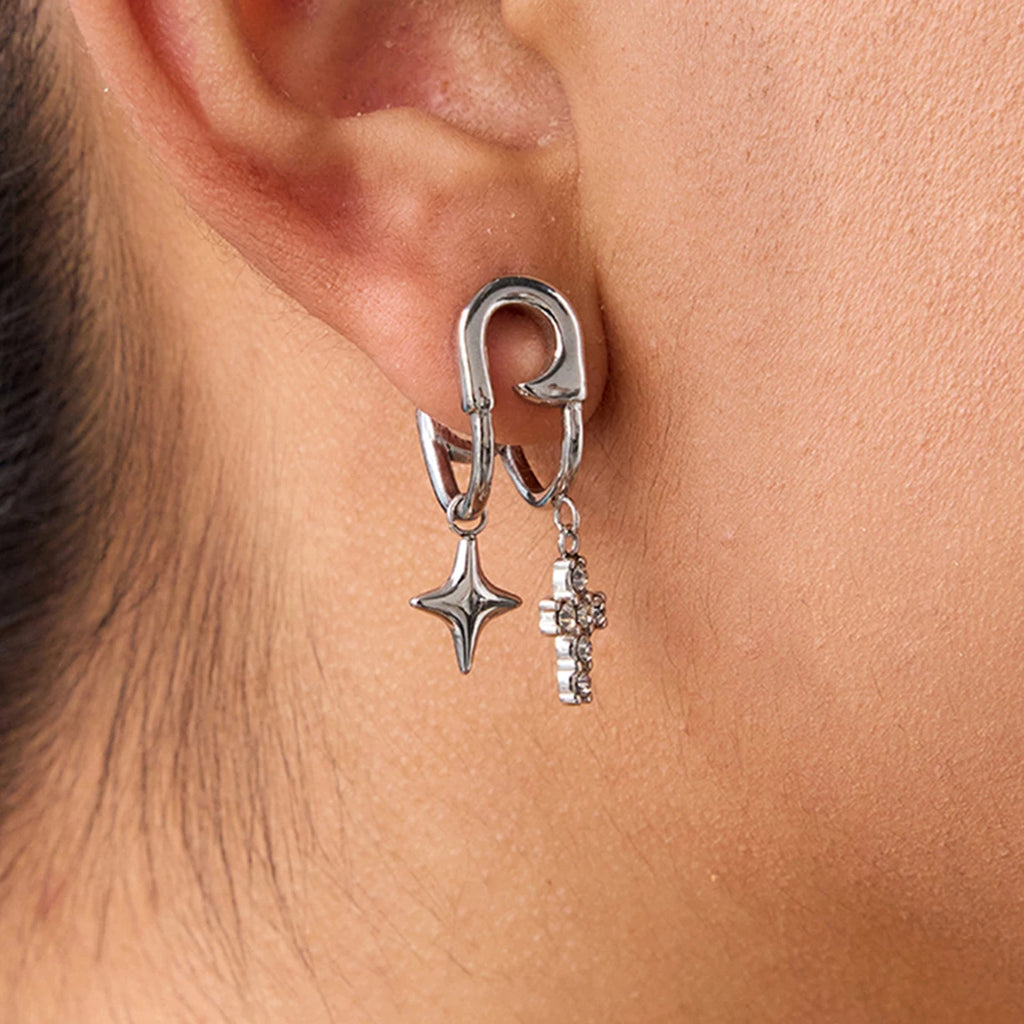 White Zirconia Cross Quadrangle Pendant Dangle Earring