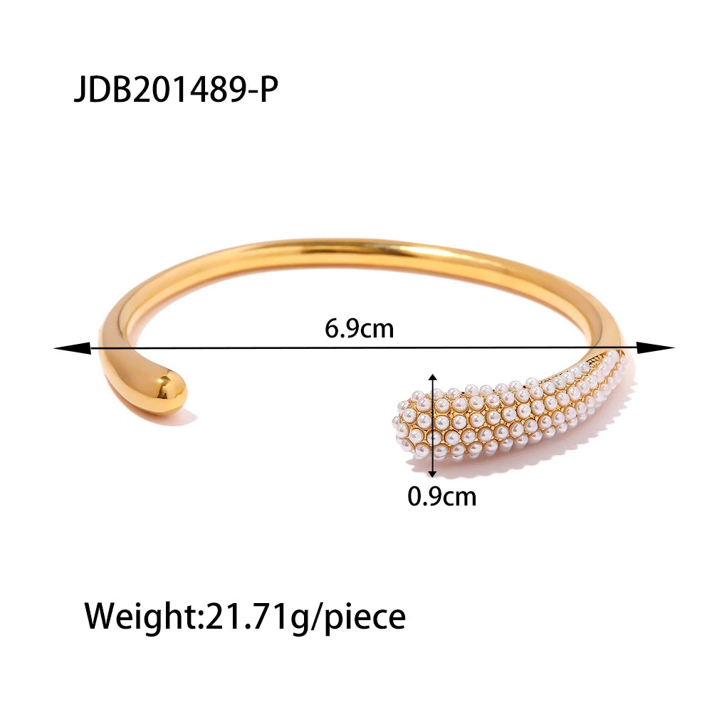 Luxury Colorful Cubic Zirconia Pearl Stainless Steel Cuff Bracelet