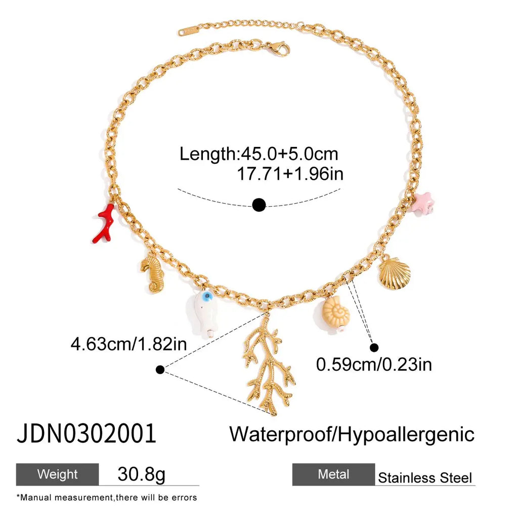 Coral Ceramic Shells Charm Pendant Necklace