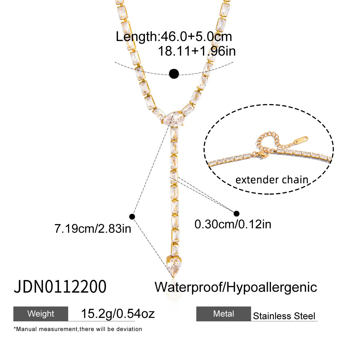Luxury Y Shape Zircon Tennis Chain Necklace