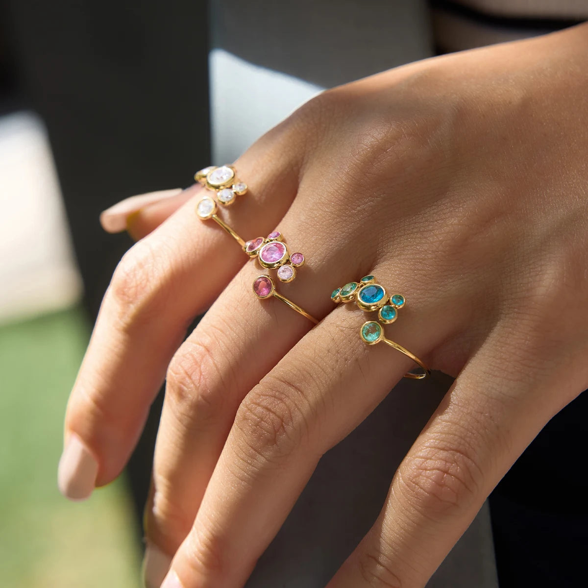 Sweet Pink White Blue Round Zircon Rings