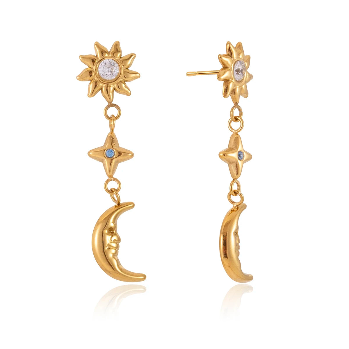 Classic Blue White Zircon Sun Moon Star Earrings