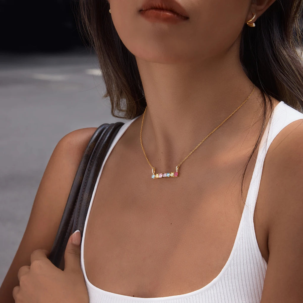 Colored Geometric Zircon Pendant Necklace