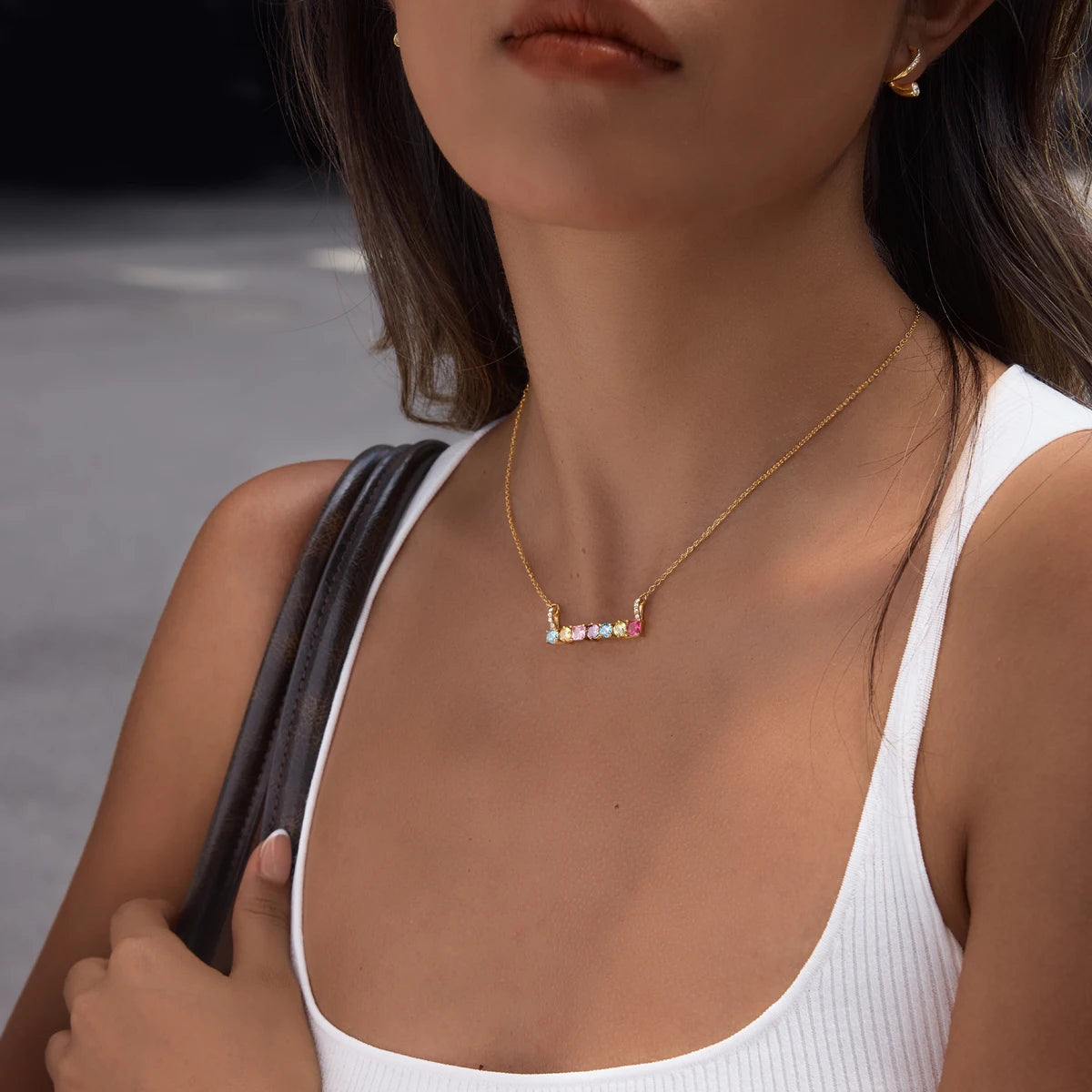 Colored Geometric Zircon Pendant Necklace