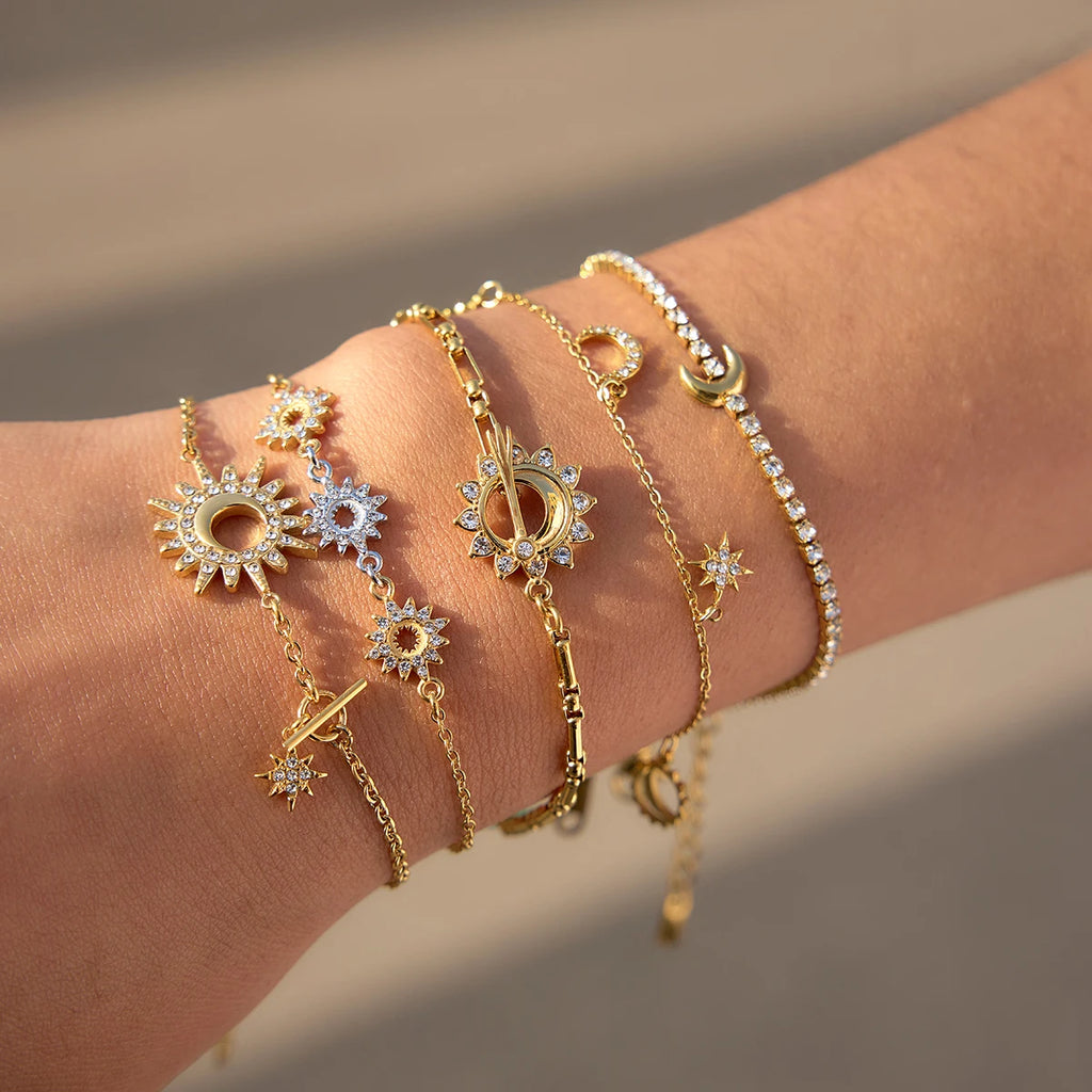 Crystal Moon Star Sun Charm Bracelet