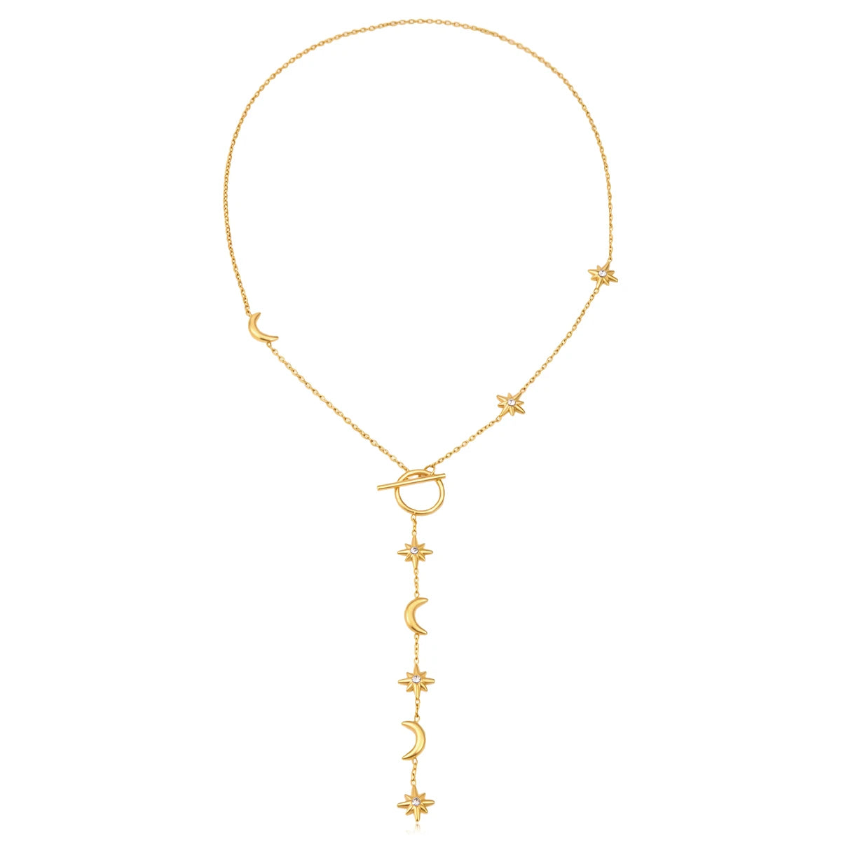 Star Round Zircon Y Shape Necklace