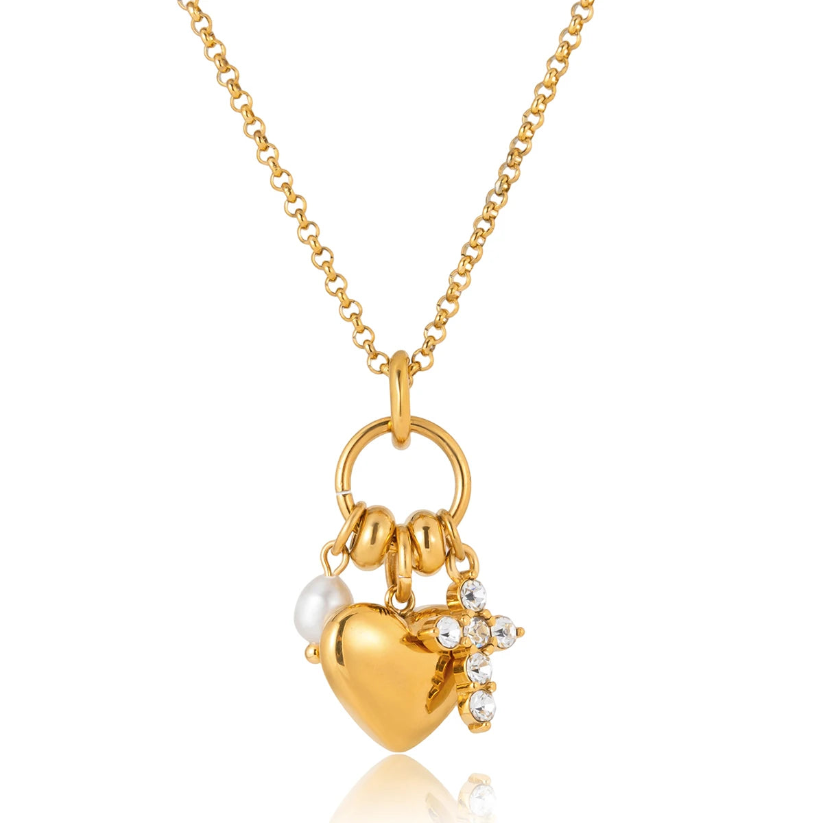 Freshwater Pearl Cross Heart Pendant Necklace