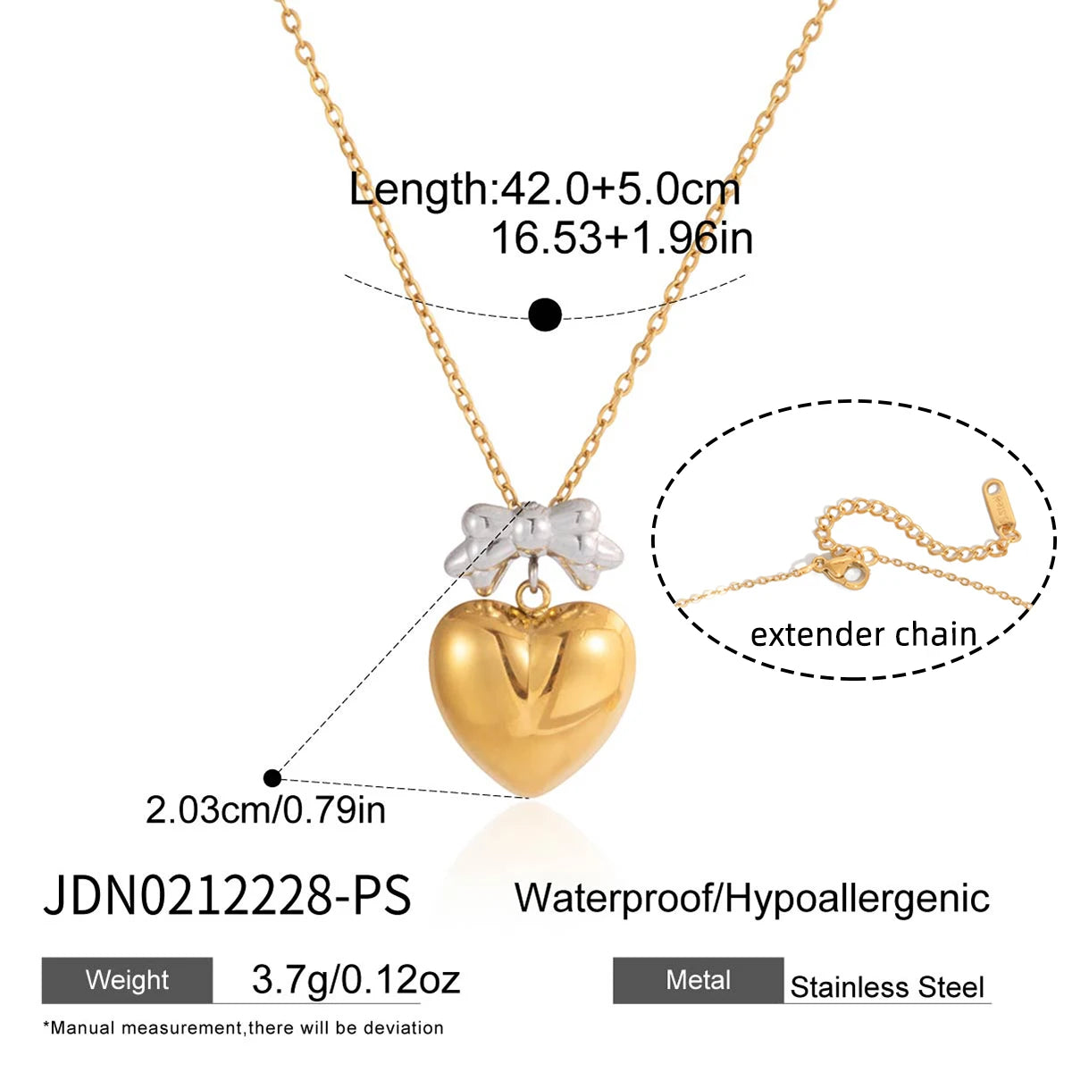Romantic Heart Bowknot Round Zircon Pendant Necklace