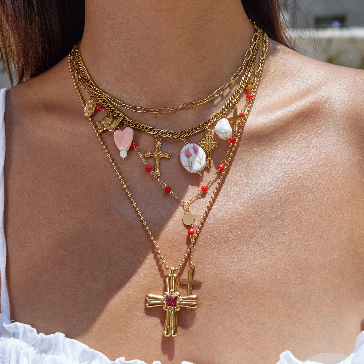 Cross Multi-Element Pendant Necklace