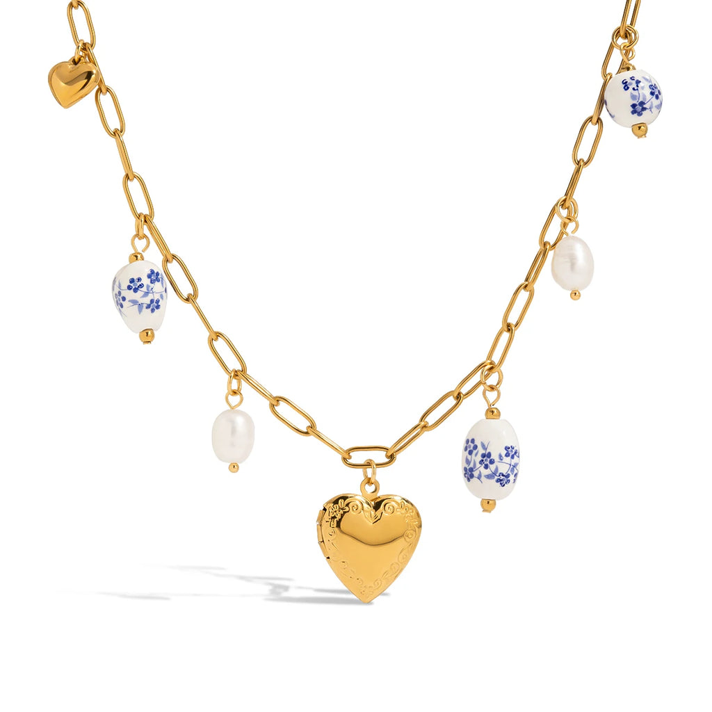 Love Heart Imitation Pearl Pendant Necklace