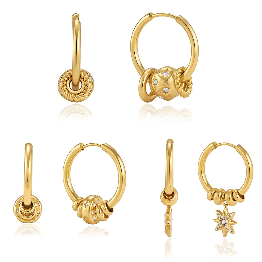 Zircon Round Star Hoops Earrings