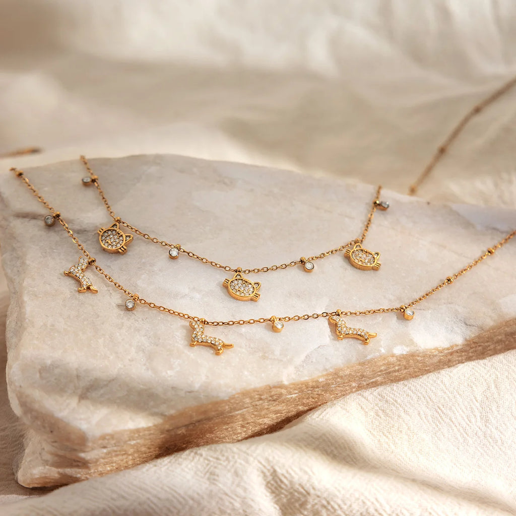 Delicate Crystal Dog Cat Pendant Necklace