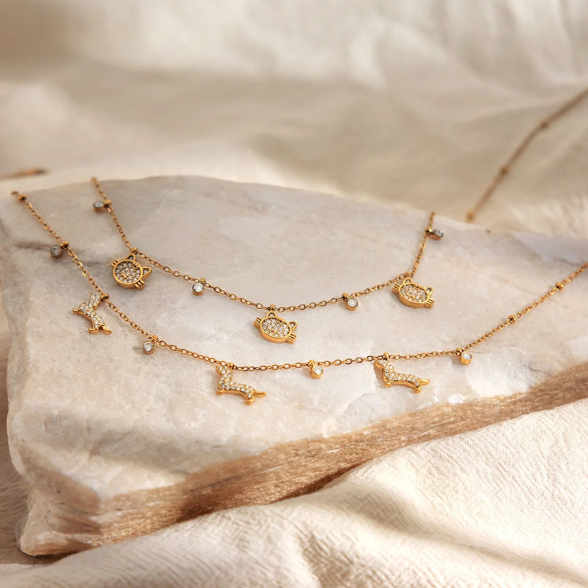 Delicate Crystal Dog Cat Pendant Necklace