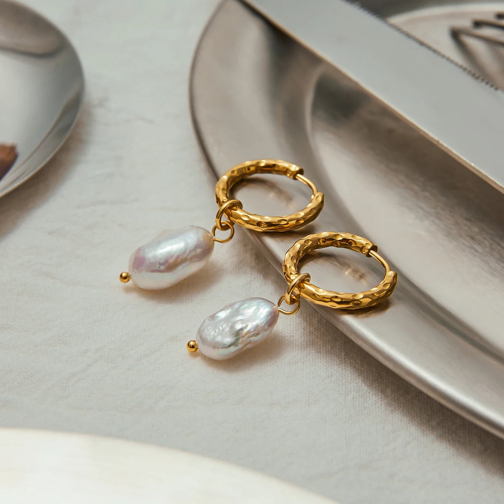 Freshwater Pearl Drop Hoop Earrings