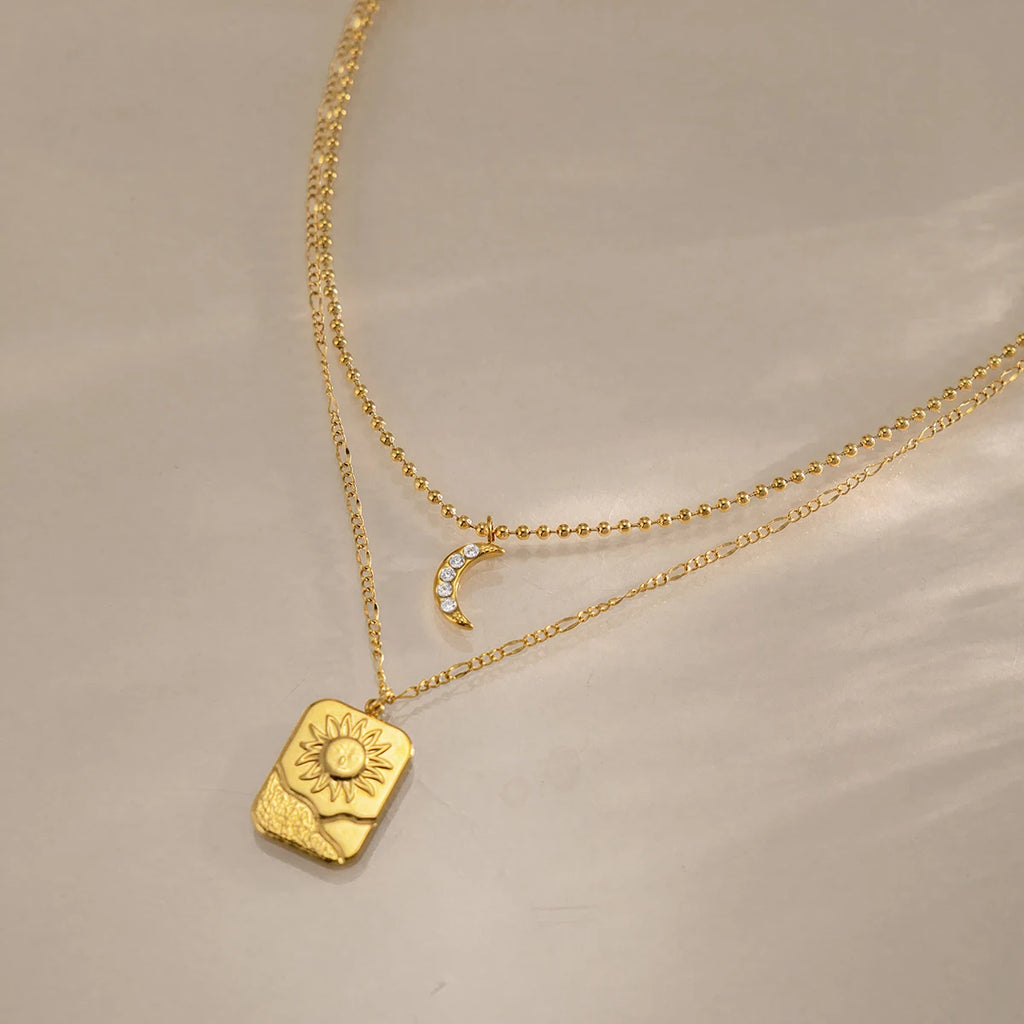 Classic Moon Sun Pendant Necklace
