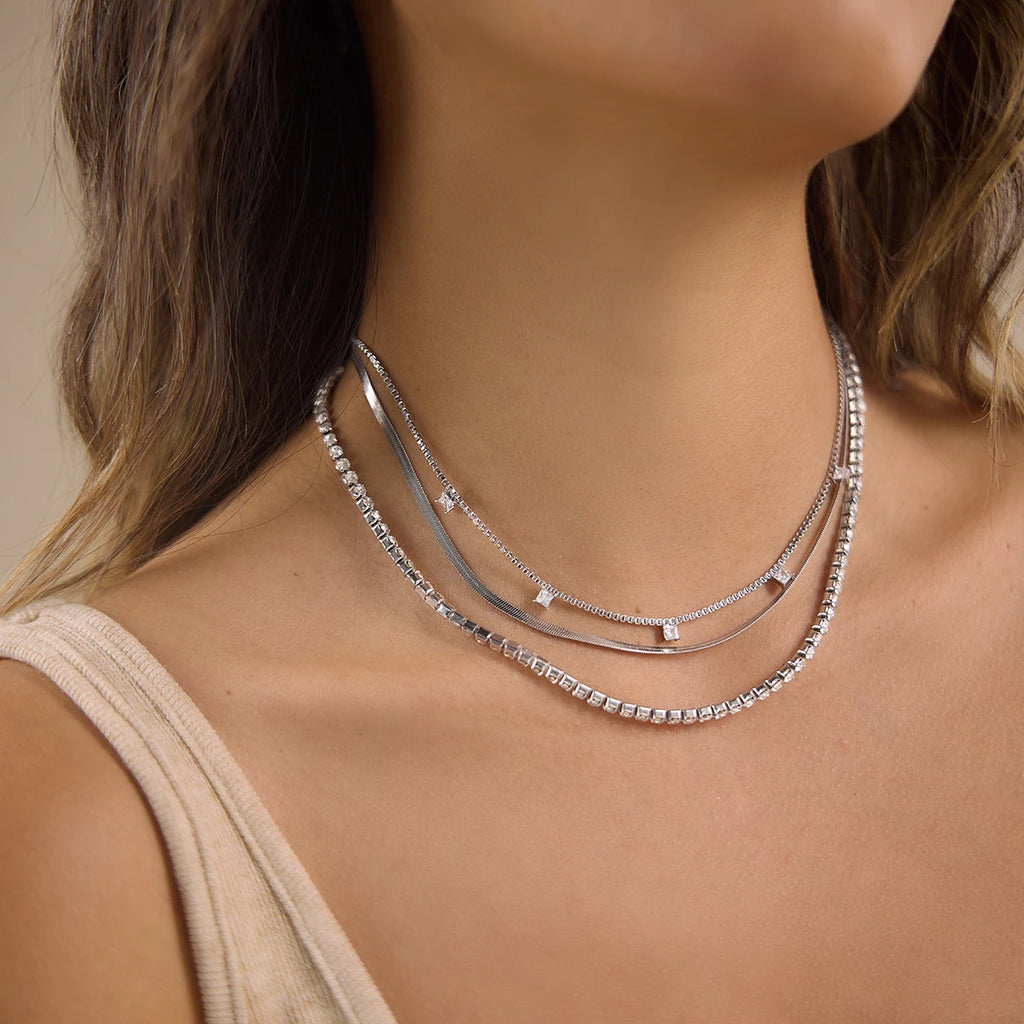 Square Zircon Pendant Crystal Tennis Chain Necklace