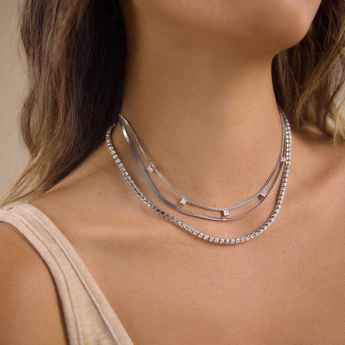 Square Zircon Pendant Crystal Tennis Chain Necklace