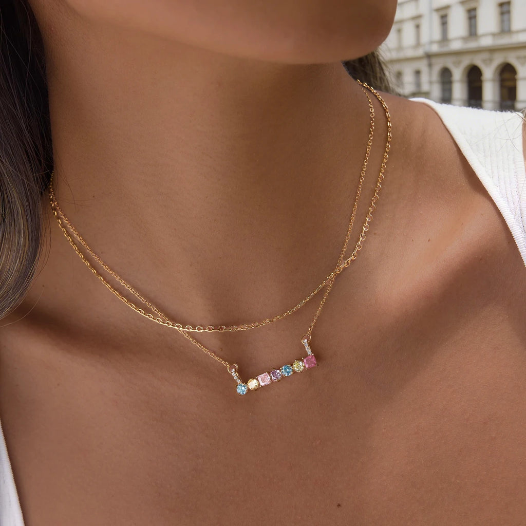 Colored Geometric Zircon Pendant Necklace