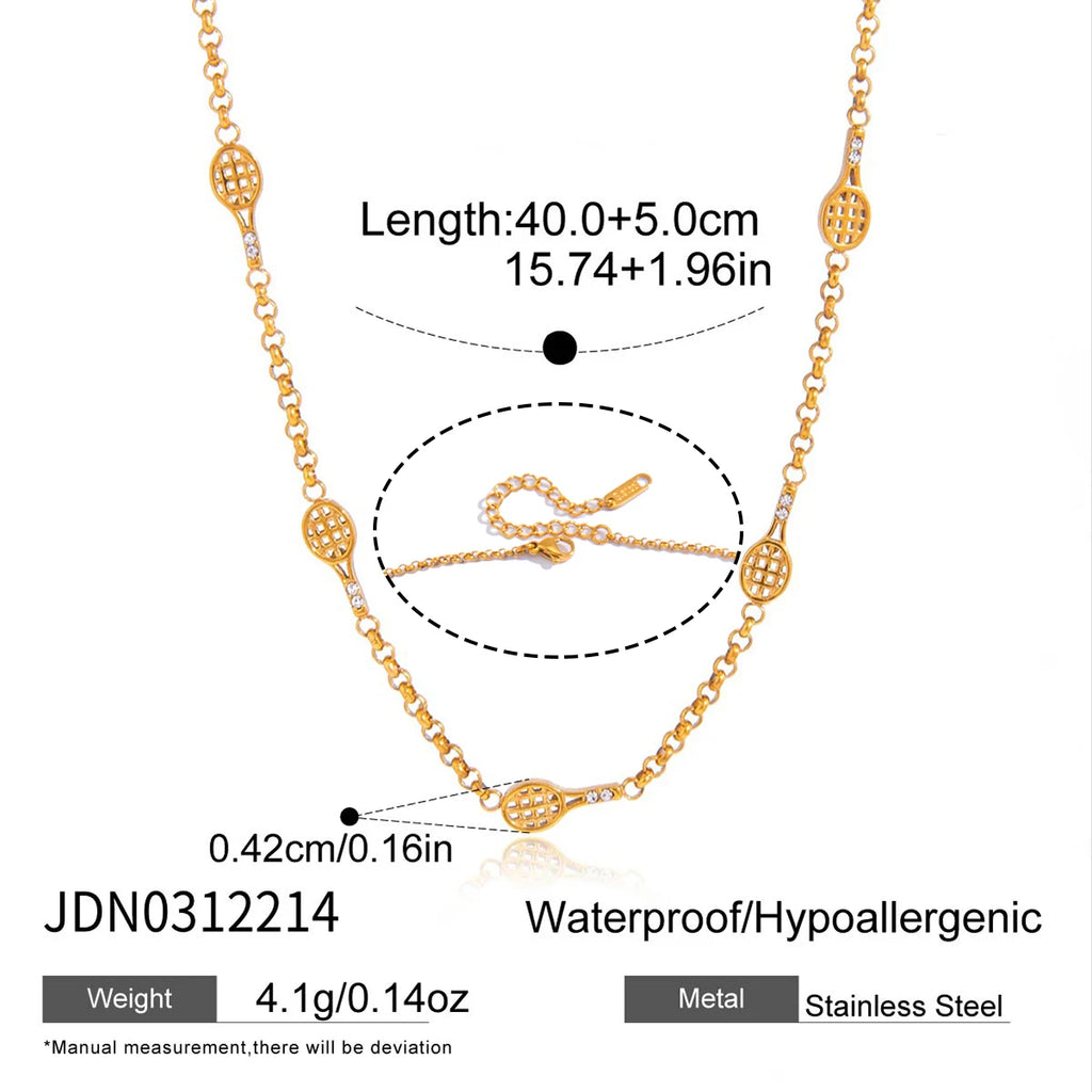 Sporty Zircon Tennis Racket Pendant Necklace