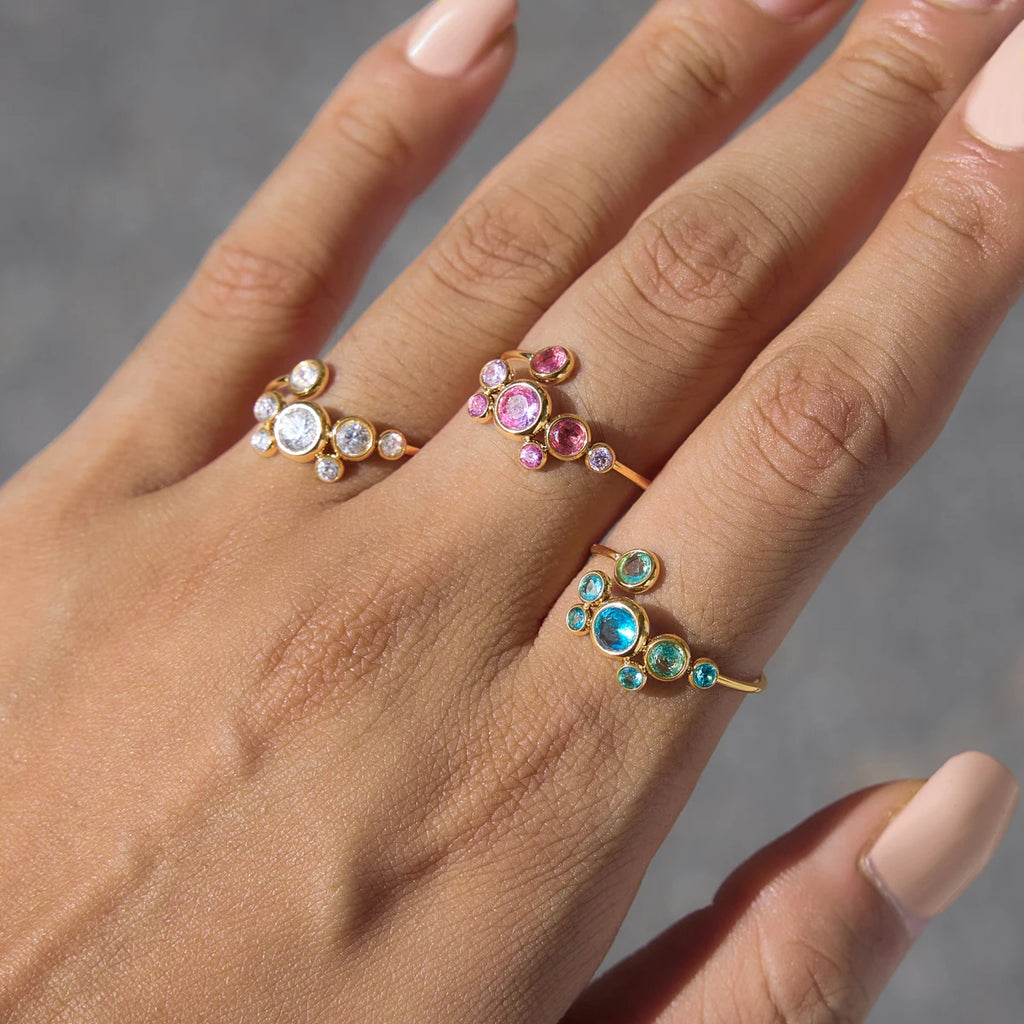 Sweet Pink White Blue Round Zircon Rings