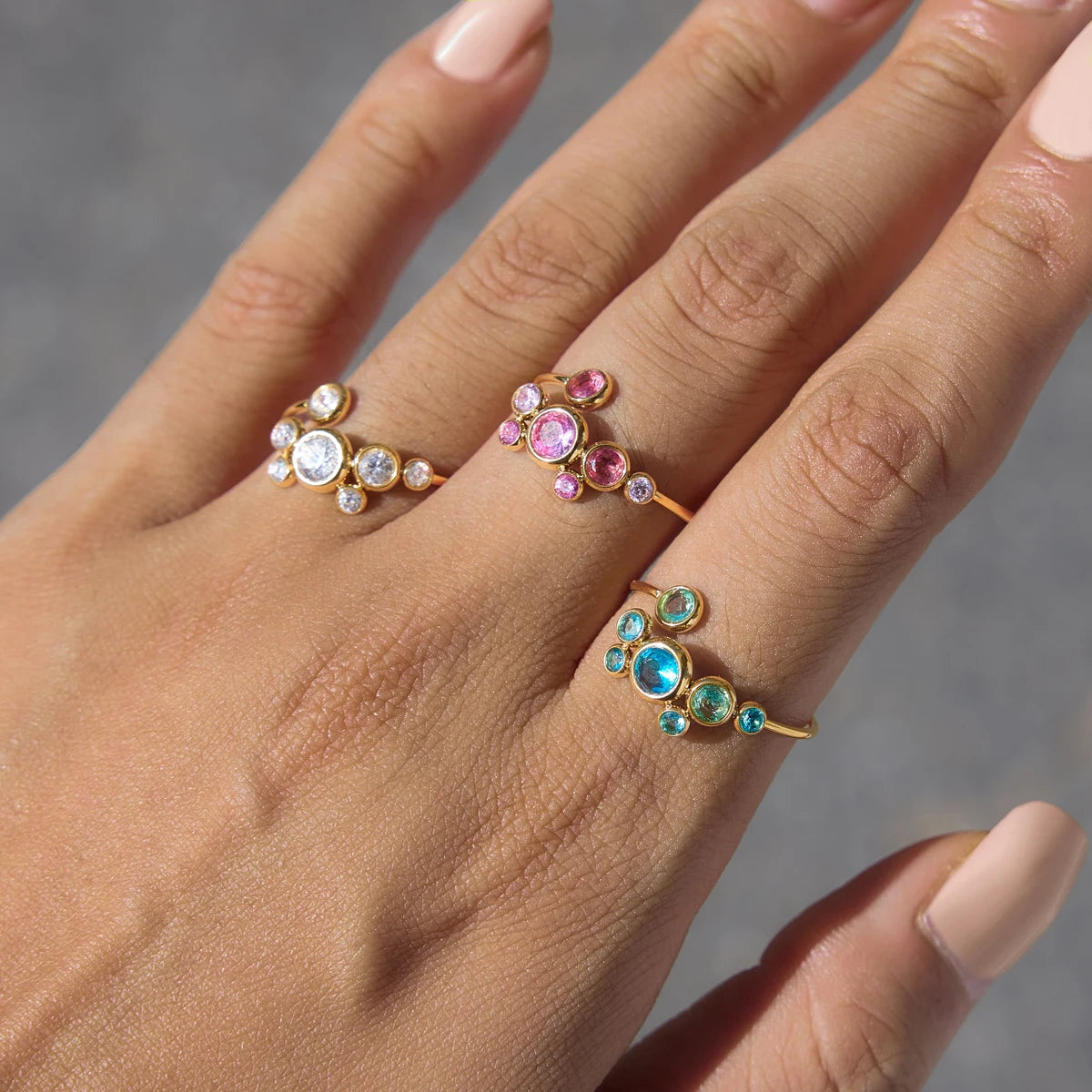 Sweet Pink White Blue Round Zircon Rings