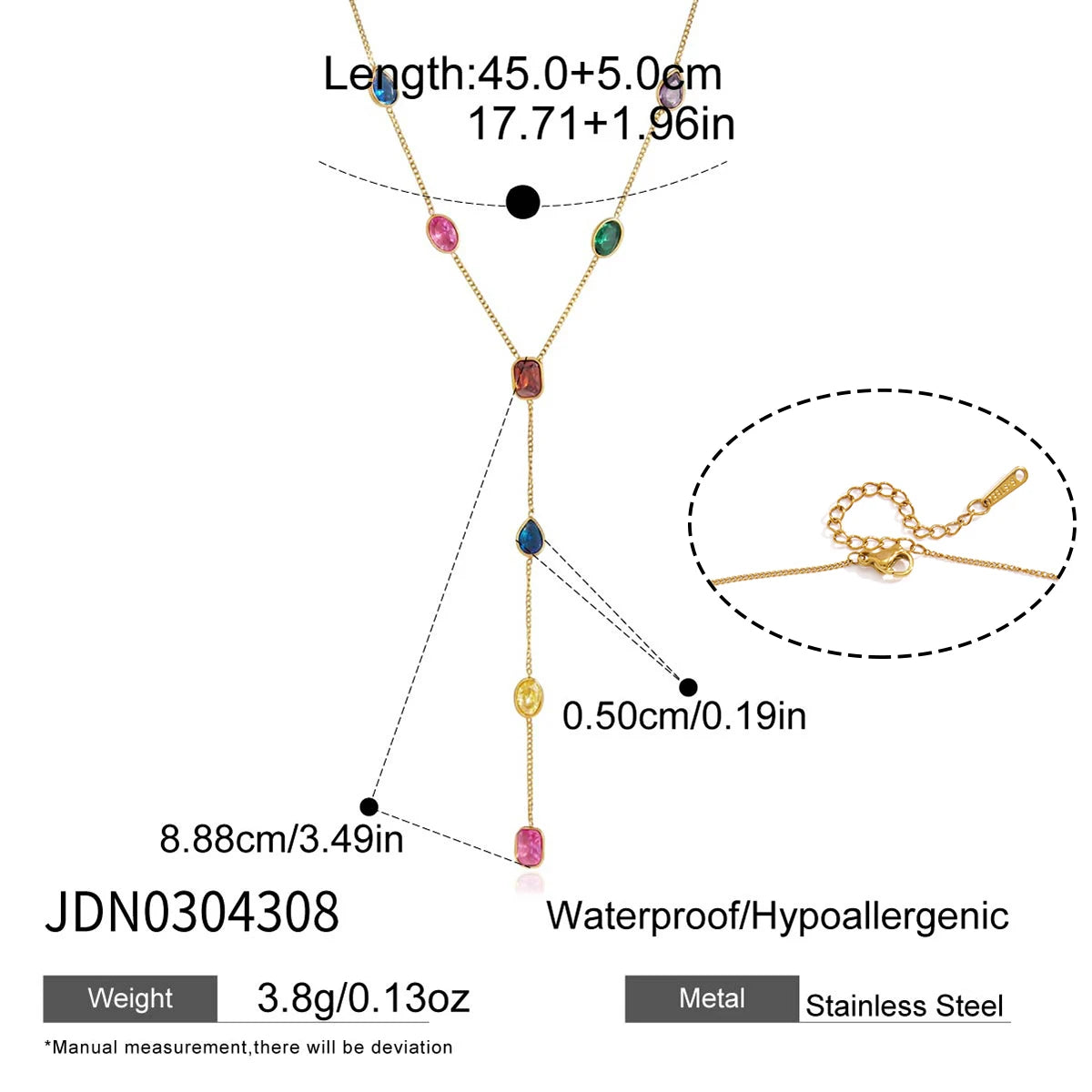 Sweet Y Shape Chain Colorful Zircon Necklace