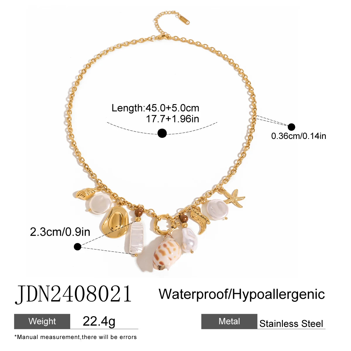 Bohemian Stainless Steel Pearl Starfish Pendant Necklace
