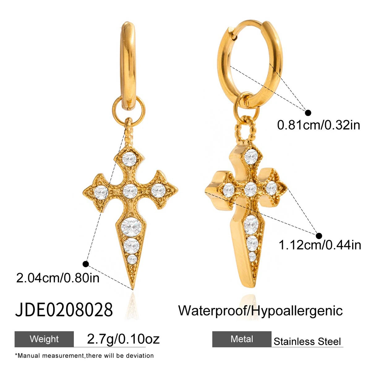 Classic Crystal Cross Drop Earrings