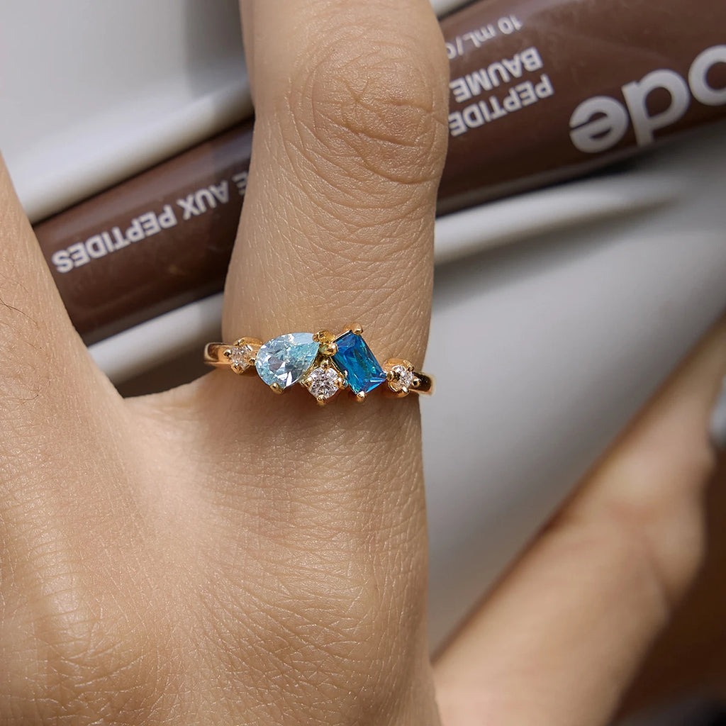 Elegant Blue Geometric Zircon Rings