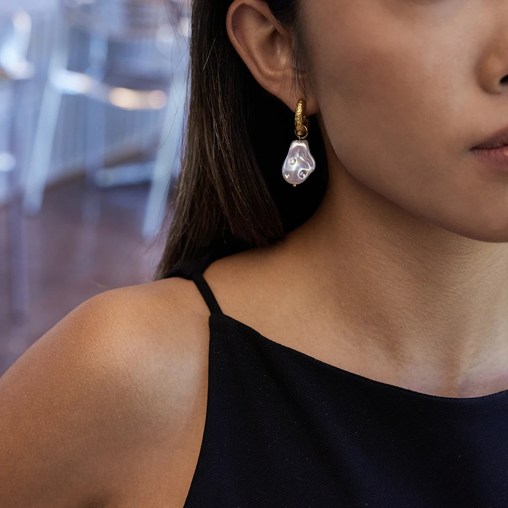 Elegant White Zircon Baroque Pearl Earrings