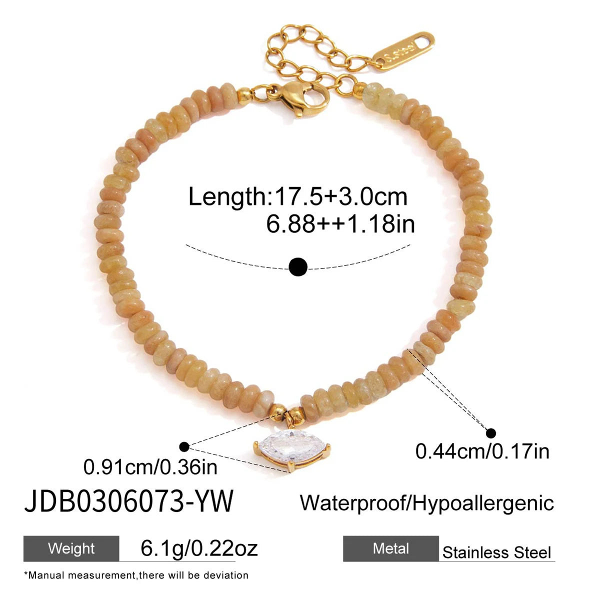 Chic Colored Natural Stone Zircon Pendant Bracelet