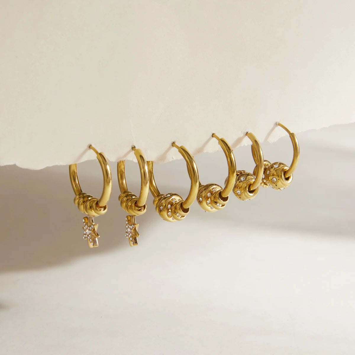Zircon Round Star Hoops Earrings