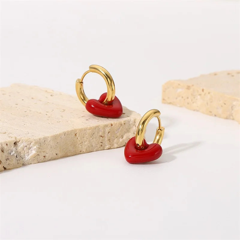 Red Heart Drop Earrings