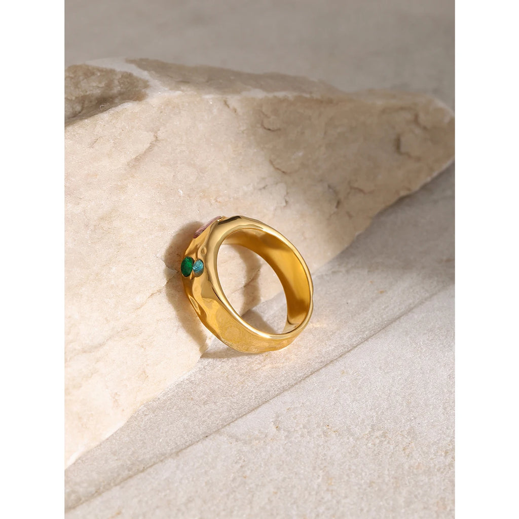 Color Zirconia Diamonds Stainless Steel Ring
