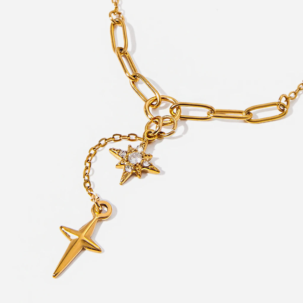 Classic Wind with White Diamonds Polished Quadrangle Pendant Necklace
