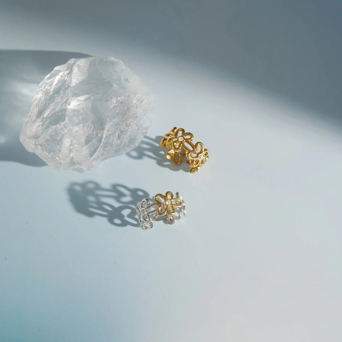 Romantic Zircon Flower Rings