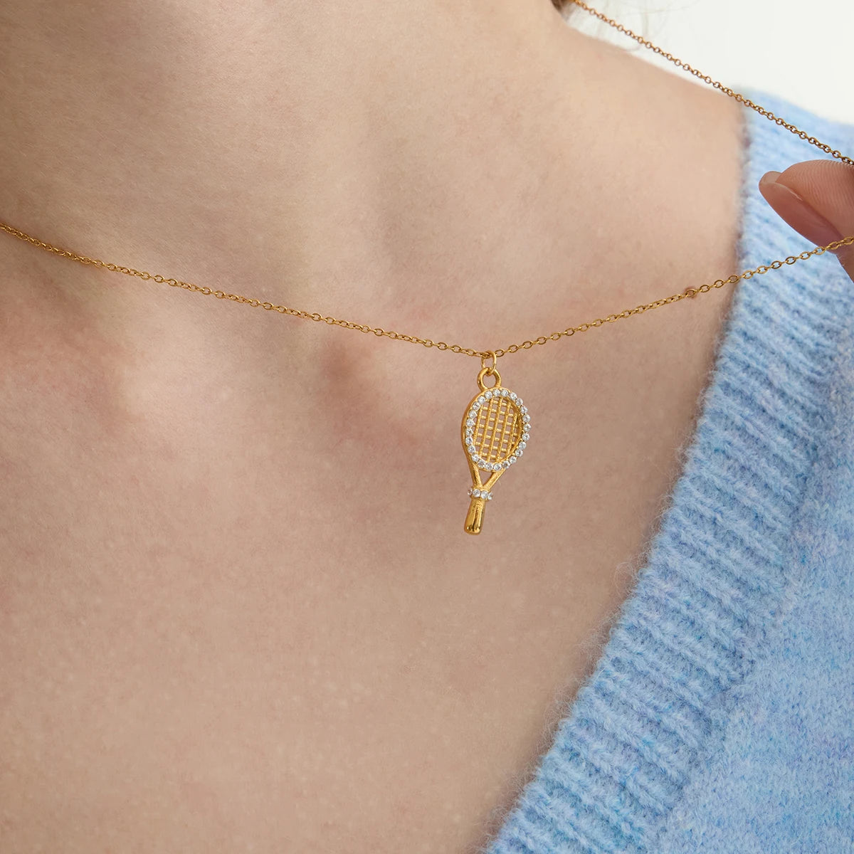 Zircon Tennis Racket Pendant Necklace