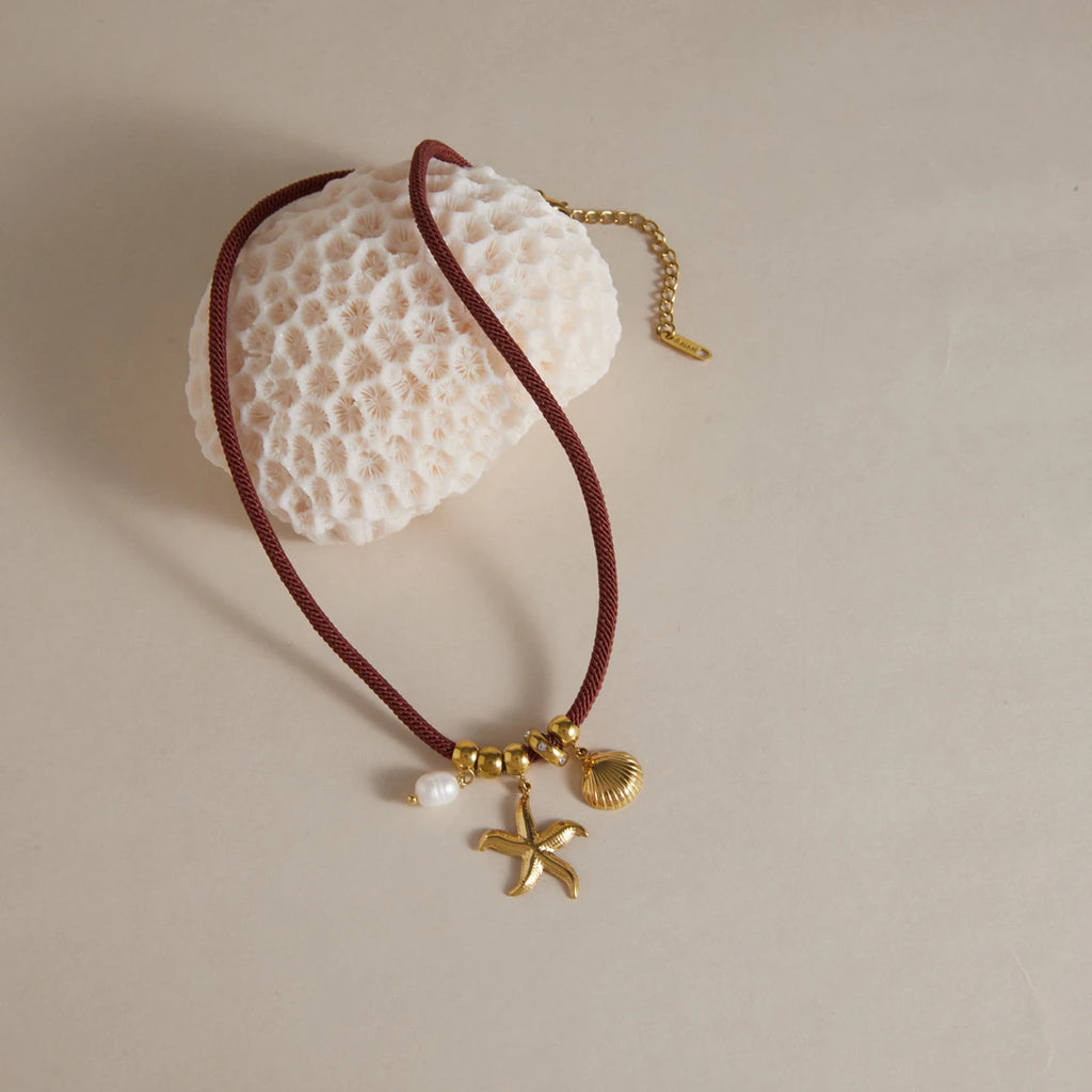 Starfish Shell Pearl Pendant Necklace