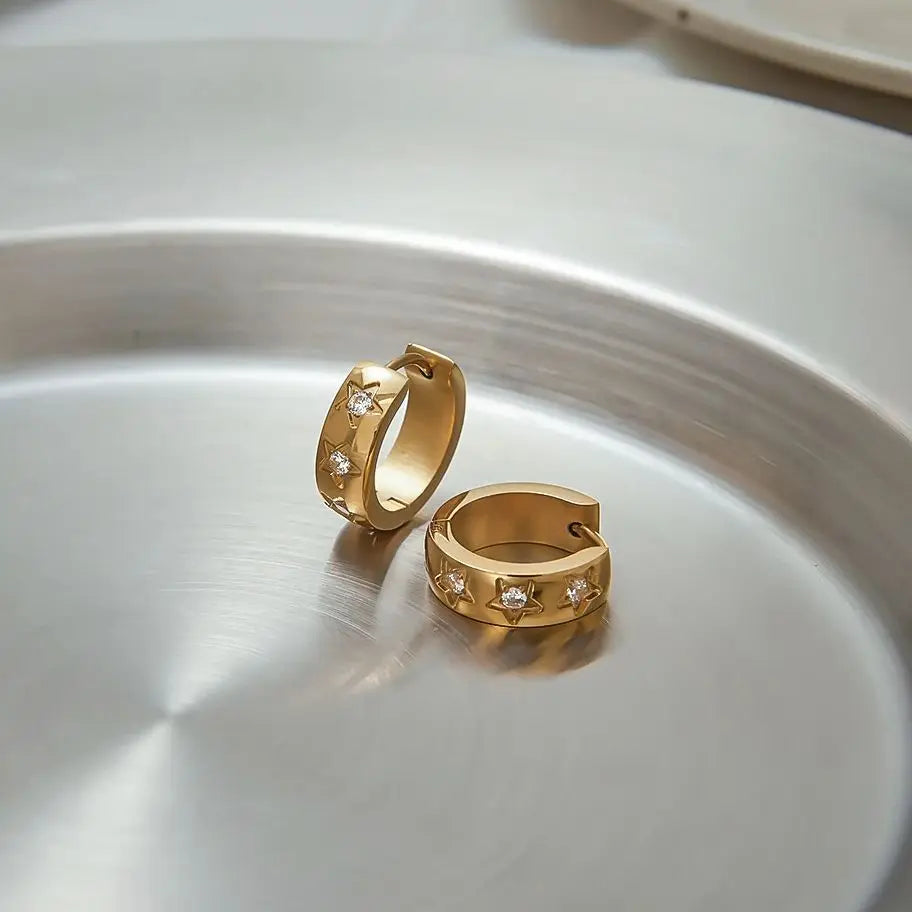 Star Zirconia Round Hoop Earrings