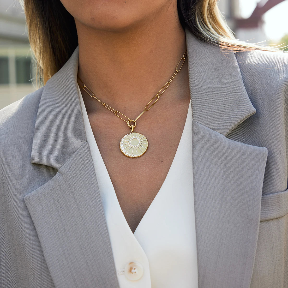 Minimalist Full Crystal Moon Sun Pendant Necklace